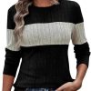 Women Ribbed Knit Long Sleeve Shirt Slim Fit Crewneck Tee Casual Pullover Trendy Knit Top for Work and Going Out